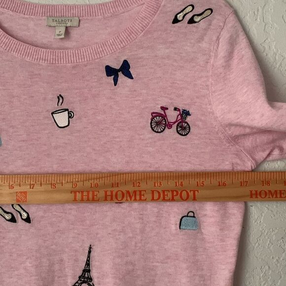 Talbots Pink Sweater Embroidered France Theme 3/4 Sleeve Size SP/2P - Picture 3 of 8